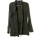 Dear John Women Dark Green Hidden Hood Cinched Pockets Utility Jacket Size S Photo 1