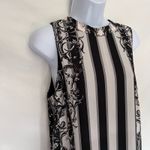 Bar III  Stripe Shift Dress Sz M Black Cream Floral Mod Retro Chic Cocktail 60s Photo 2