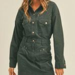 Miou Muse Women's Western Mini Dress Size Small Black Washed LS Snap Denim Like Photo 0