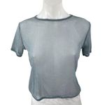 Brandy Melville Gray Metallic Glitter Short Sleeve Mesh Sheer Crop Shirt Top S Photo 0
