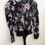AFRM Surplice Long Sleeve Bodysuit Puff Sleeve Black Pink Floral Small S Size M Photo 0