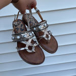 Baretraps  Mollie women leather sandals flat bronze w stones thong style Sz 7.5 Photo 11