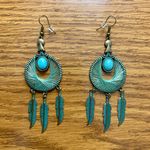 Boho Turquoise Dream Catcher Patina Dangle Earrings Green Photo 0