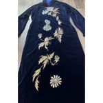Vintage Cheongsam Long Dress Sz S Blue Velvet Asian Mandarin White Daisy Sparkle Photo 7
