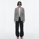 ZARA  New Ecru/Black Long Sleeve Lapel Collar Plaid Double Breasted Blazer Size S Photo 4