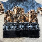 Mazmania Women’s Vtg Horse Print Equestrian Fleece Jacket Full Zip High Neck XL Blue Photo 3