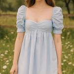 Amanda Uprichard Ariana dress blue babydoll coquette puff sleeves small cottage Photo 0