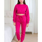 Zenana 2 Pcs Crop Sweatshirt Tracksuit Jogger Pants Set Outfit Active Loungewear Size Large Photo 0