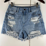 American Eagle  Denim‎ Shorts High Waisted Distressed Rips Light Wash Size 4 Photo 0