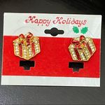 Vintage Happy Holidays Christmas Present Gift Earrings & Candy Cane Brooch Set Photo 6