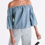 Madewell  Chambray Ruffle Denim Off the Shoulder Top Size M Photo 0