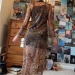 Vintage Leopard Print Mesh Long Cardigan Brown Photo 1