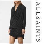 ALLSAINTS Amei Black Long Sleeve Drape Tie Dress Small Whimsygoth Emo Chic Photo 2
