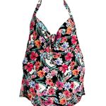Catalina  Plus Size 3X‎ Swim Top Halter Tie Neck Floral Pink Black Swimsuit 1668 Photo 0