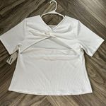 Worthington Women Top 1X White Crop Cutout Twist Fitted Short Sleeve Photo 1