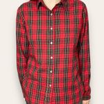 Nordstrom Vintage  Button-Up Shirt Women Plaid Long Sleeve Red Collar Tomboy Work Photo 2