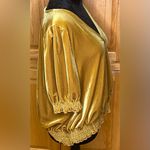 Madewell  Velvet Smocked Crossover Wrap-Style Top Blouse in Antique Gold‎ Size XL Photo 8