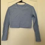 Aerie  Offline Blue Cropped Workout Long Sleeve Shirt Thick Gym Cableknit Ribbed Photo 0