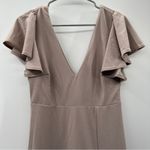 Birdy Grey Birdy Gray Hannah Flutter Sleeve Crepe Bridesmaid Maxi Dress Sz M in Taupe‎ NEW Photo 3