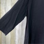 Caroline Rose Linen 1X Black Crewneck 3/4 Tabbed Sleeves Tunic Top Oversized Photo 3