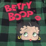 Betty Boop shacket Hunter Green Black Plaid Shirt button up cotton New top Sz M Photo 6