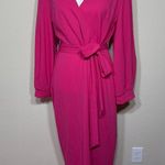Hot pink v neck wrap tie maxi long sleeve thick back zip dress Size L Photo 0