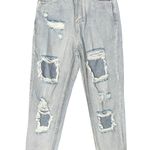 American Eagle White Fox Light Wash High Rise Distressed Denim Straight Mom Jeans Size S 26" Photo 0