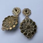 Gold Filigree Rose Earrings dangle drop flowers boho renaissance vintage large Photo 5