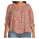 Democracy  Blouse Women's Medium Tiger Pink Split Neck 3/4 Sleeve Shirt Top Photo 0