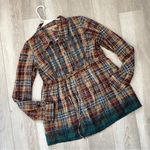 Plaid Peasant Top pintuck fit flare button up womens Brown (medium) boho folk Photo 0