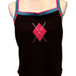 Jack B Quick Y2K Black Knit Sweater Rhinestone Argyle Spaghetti Strap XL Photo 0