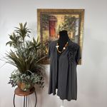 Kupcake Women’s Gray Open Front Blouse Small Floral Applique Drape Cardigan Photo 2