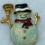 Snow Man Winter Christmas Jewelry Pin Brooch Metal Sparkle Enamel Hat Broom Photo 1