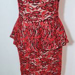 Madam X Red Lace One Shoulder Dress with Peplum NWT Size 6 Lace Cocktail Dress Photo 3