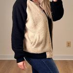 Movint Colorblock Raglan Sleeve Fleece Bomber Jacket L Black Tan Teddy Size L Photo 1