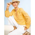 Talbots  Daffodil Yellow Lantern Sleeve Linen Top Size 2X NWT Peasant Boho Photo 7
