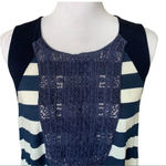 Moon & Sky Blue and White Striped Top Lace Inset Sleeveless Top Brand New Blue Size L Photo 3