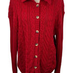 Liz Claiborne Crazy Horse  Cable Knit Cardigan‎ Sweater Womens L Red Button Front Photo 0