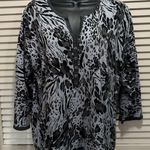 Cathy Daniels Black/Gray Tiger Sweater Round Buttons 3/4 Sleeve Size L Ribbed Photo 0