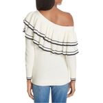 Frame Cream Wool Blend Sweater Small Ruffle One-Shoulder Varsity Stripe Photo 13
