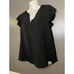 Adrianna Papell Blouse Womens Small Black Split Neck Flutter Sleeve Top Photo 2