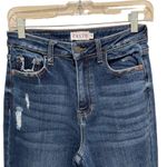 Cello High Rise Distressed Flare Jeans split bottom hem Dark Wash Size 5 Photo 3