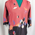 70's Ladies' Geometric Floral Landscape Print Top Black Photo 0