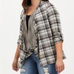 Torrid 00 Women’s Black & Ivory Plaid Drape Jacket Size Medium Photo 2
