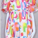 Peach Love California Peach love rainbow sheer print puff short sleeve midi dress with under slip sm Photo 1