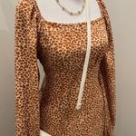 SheIn Cream & Orange Ditsy Floral Long-Sleeve Square Neck Mini Dress - S Photo 1