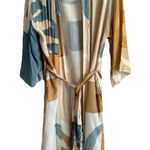 World Market Indio Tan Teal Blue Desert Abstract Belted Robe Womens One Size NEW Photo 0
