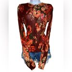 Loft floral print maroon thin button up cardigan Photo 2