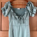 HYFVE  Milkmaid Thigh Slit Smocked Back Ruffle Satin Mini Dress size Large​​ Photo 2