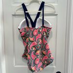 Boden Corsica One Piece Swimsuit Size 14 V Neck Paisley Navy Pink Bathing Suit Photo 5